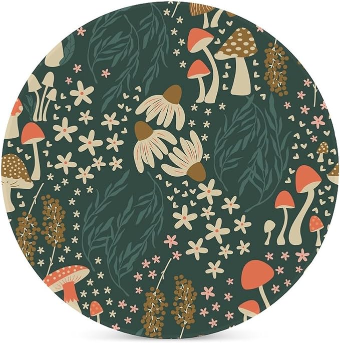 Round-6PCS Botanical Ceramic Coasters, Round Absorbent Drink Coasters, Cartoon Green Botanical Floral Leaves Mushroom Plant Ceramic Table Coasters for Coffee, Beverage, Wine, Beer Coasters