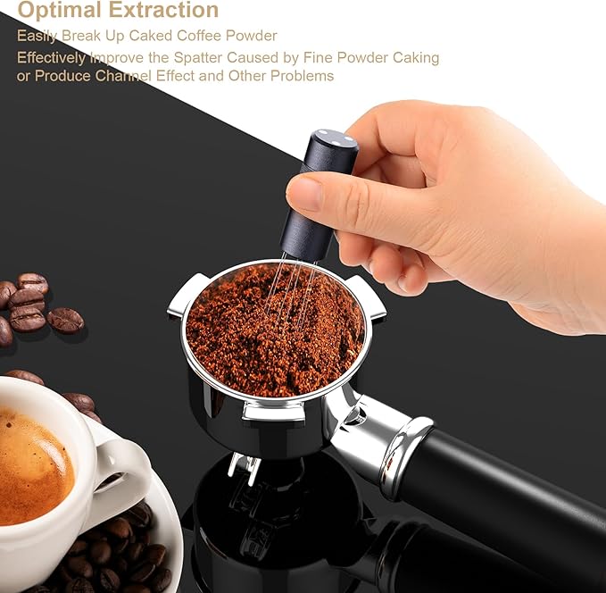 WDT Tool Espresso Distribution Tool, Coffee Distribution Tool with Magnetic Stand, Espresso Accessories with 6 Extra Φ0.25mm Stainless Steel Needles for Barista (Light Black, H：4.8 inches)