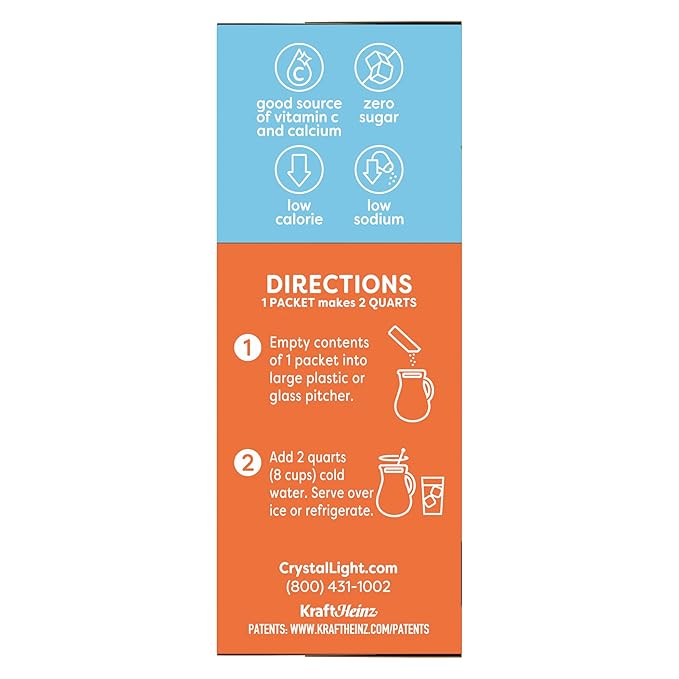 Crystal Light Drink Mix, 5 Pitcher Packets, for Flavorful Hydration and Shareable Refreshment, Classic Orange Natural Flavor, Zero Sugar, Low Calorie, 2.5 oz