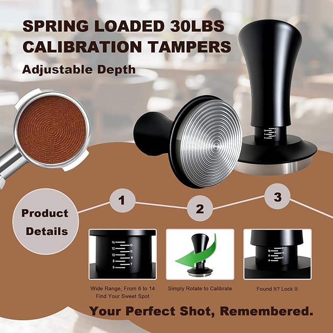 Espresso Accessories 54mm Spring Loaded Tamper Kit, 5-Piece Set with Needle Distributor WDT Tool, Dosing Funnel & Tamping Mat for 54mm Portafilter Espresso Machines (54mm)