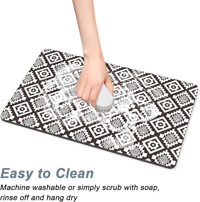 Rnivvi Coffee Mat, 12" x 19" Cute Coffee Bar Mats for Espresso Machine Station Accessories and Organizer, Hide Stain Rubber Backed Absorbent Dish Drying Pad for Kitchen Counter, Modern Abstract Art