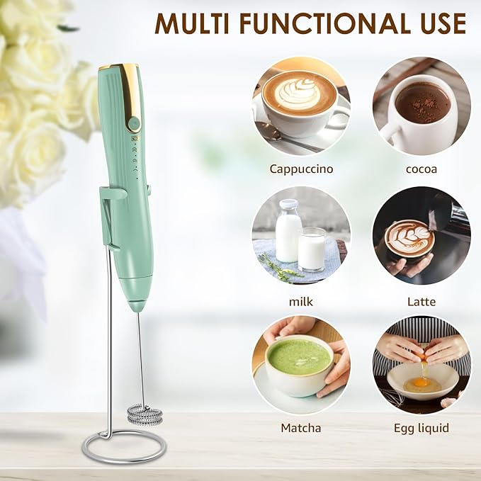 Powerful Handheld Milk Frother, Whisk Drink Mixer, Rechargeable Electric Foam Maker, Coffee Frother, Hand Blender, for Latte Cappuccino, Frappe, Matcha Maker