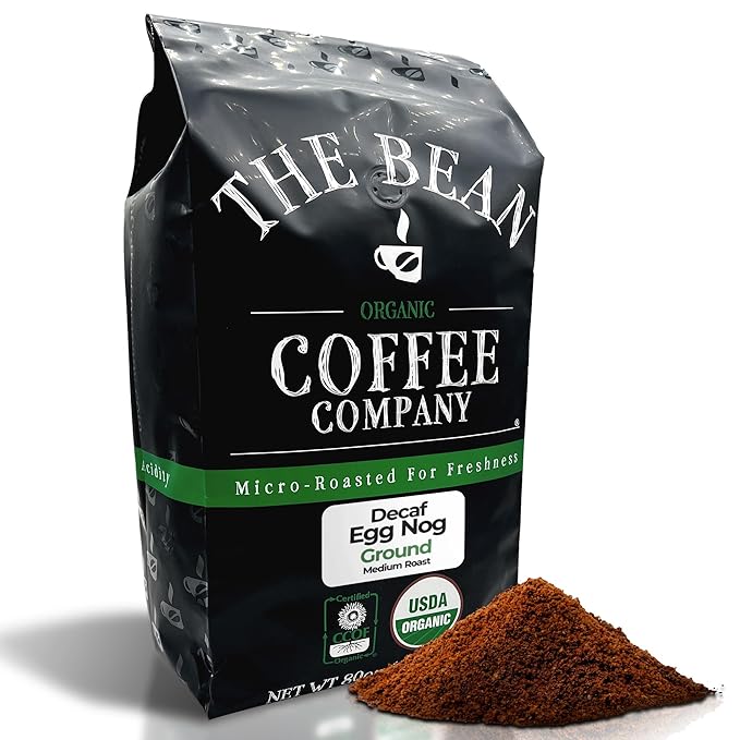 The Bean Organic Coffee Company Water Processed DECAF Egg Nog, Medium Roast, Ground Coffee, 5-Pound Bag, Café Molido Tostado Orgánico descafeinado