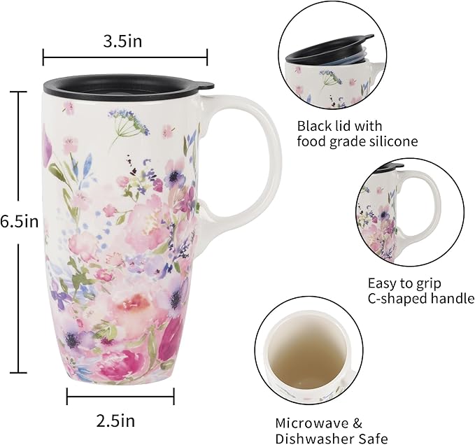 Topadorn Coffee Ceramic Mug-Porcelain Cup,Latte Tea Mug With Lid-17oz,Novelty Coffee Mugs for Men Women Office & Home