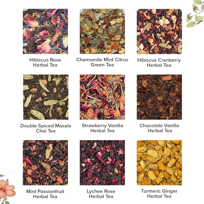 VAHDAM Top 9 Exotic Loose Leaf Herbal Tea Sampler (18+ cups) | Floral & Fruity Blends with Delicious Taste | Hot & Iced | Perfect for Gifting & Regular Consumption