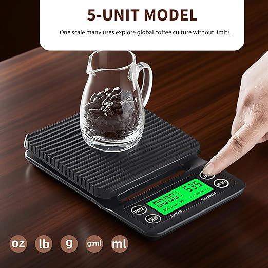 Coffee Scale with Timer - 0.1g Accurate, 3kg Drip Espresso Scale for Pour Over Coffee, Portable Digital Kitchen Food Scale with, LCD Displa, Non-Slip Mat (Including Batteries) - Black