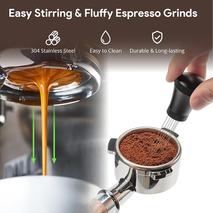 LICAEVEY 58mm Coffee Tamper Espresso Hand Tamper with Needle Distributor & Silicone Mat, Stainless Steel Wooden Handle Barista Accessories Kit