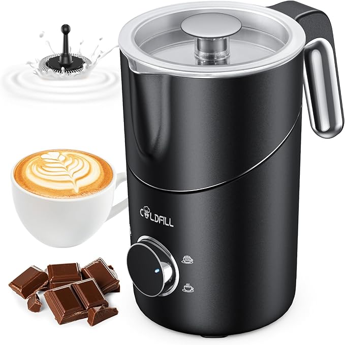 Milk Frother, COLDFILL 8-in-1 Milk Frother and Steamer, 400ml Large Capacity Hot & Cold Foam Milk Warmer, Frothers for Coffee with Heating Function, Quiet, Dishwasher Safe