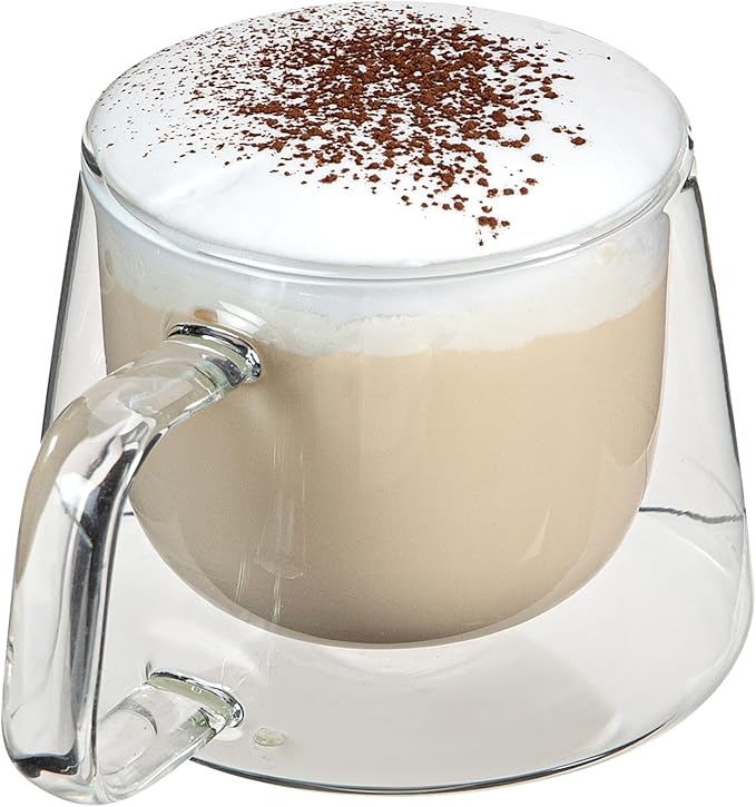 Restaurantware Glass Espresso Cups 12 Count 7 Ounces Borosilicate Double Wall Glass Coffee Mugs Insulated Clear Tea Drinkware for Hot or Cold Beverages