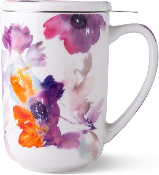 AmorArc Porcelain Tea Mug with Infuser and Lids, 18 Oz Large Cup Strainer with Bag Holder for Loose Leaf Tea, Steeping Coffee Mug for House-warming Wedding Birthday Gift