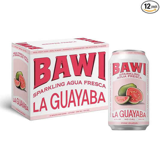 Bawi La Guayaba Sparkling Agua Fresca, Pink Guava with hints of Orange and Hibiscus, 12 Pack, 480 ml