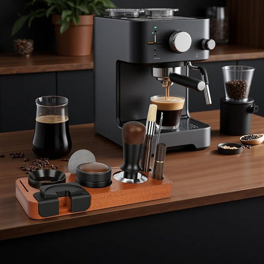 8 PCS Espresso Accessories Kit, 51mm Espresso Tamper Kit Coffee Tamper Set with Coffee Distributor, Espresso Tamping Station, Espresso WDT Stirrer, Puck Screen,Dosing Funnel