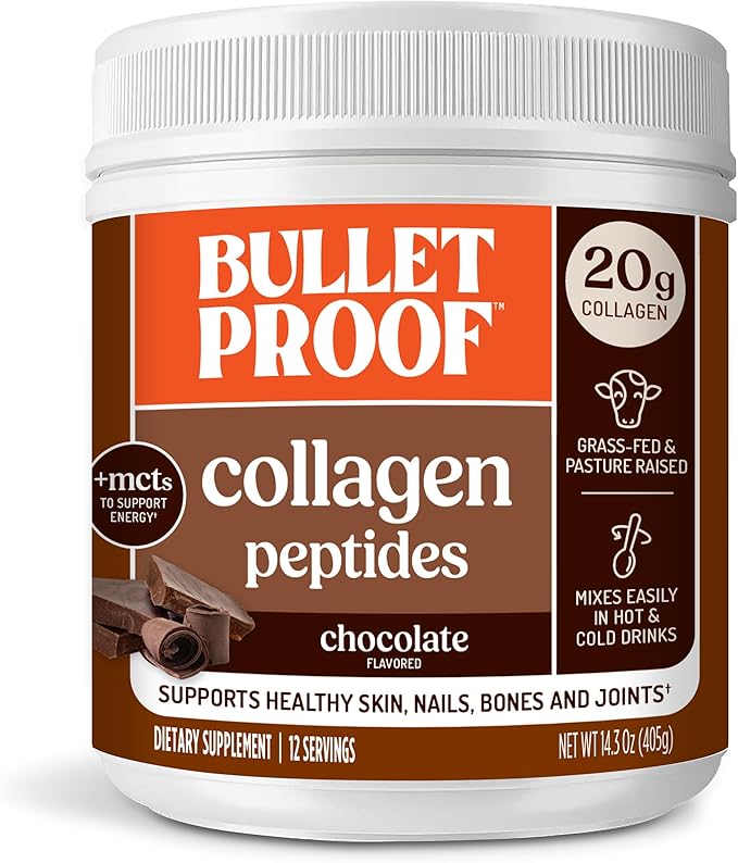 Bulletproof Chocolate Collagen Peptides Powder with MCT Oil, 14.3 Ounces, Grass-Fed Collagen Protein for Skin, Bone and Joint Support, Pasture Raised, No Added Hormones