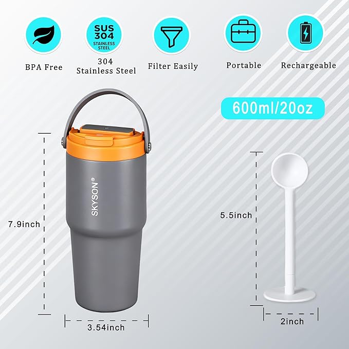 minkah Fast Extraction Mini Electric Espresso Maker - Portable Filter Coffee Brewer for Travel,Insulated Stainless Steel Tumbler,20 oz Reusable Iced Coffee Cup Machine,Hot Coffee Mug with Lid(White)