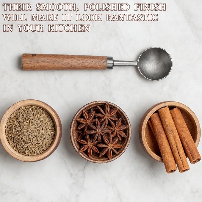 2Pcs 15ml Coffee Measuring Scoop Spoon Ground Coffee Scoop 304 Stainless Steel Tablespoon Measuring Spoon with Vintage Walnut Handle