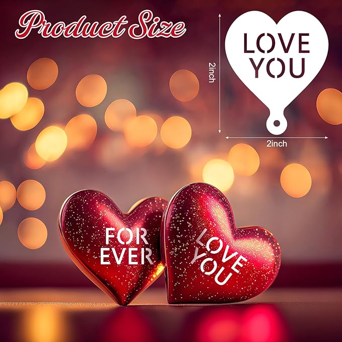 Honeydak 60 Pcs Valentines Stencils Crafts Letters Heart Reusable for Painting on Wood Coffee Cake Stencils for Holiday Ornament DIY