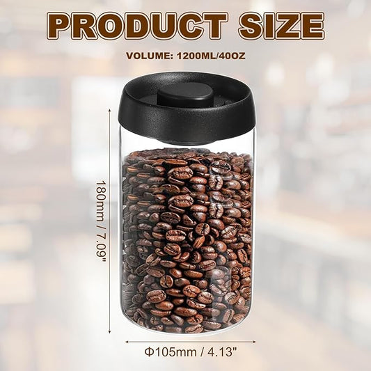 uxcell Coffee Vacuum Container, 1200ml/40oz Glass Coffee Bean Storage Container with Lids for Spices Biscuits Loose Leaf Tea, Black