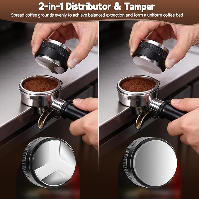 51mm Espresso Accessories Kit, Dual Head Coffee Leveler, WDT Tool and Dosing Funnel Set For Delonghi 51 mm Espresso Machines & Portafilters