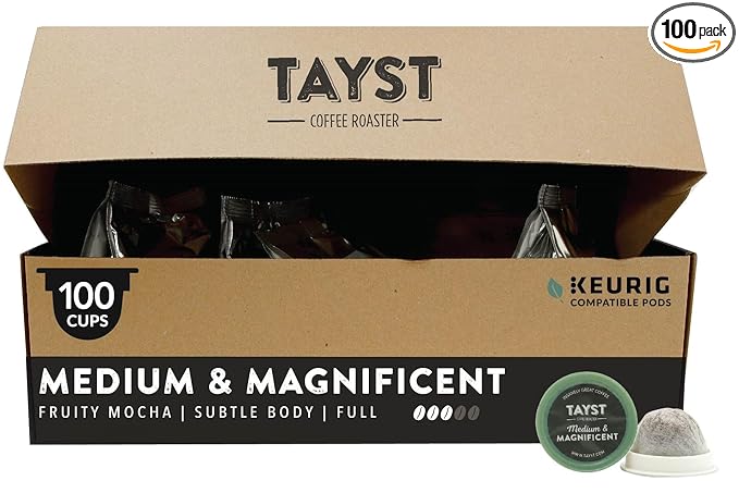 Tayst Coffee Pods, Medium & Magnificent Medium Roast, K Cups Compatible with Keurig Coffee Maker, Sustainable Single Serve, Pack of 100