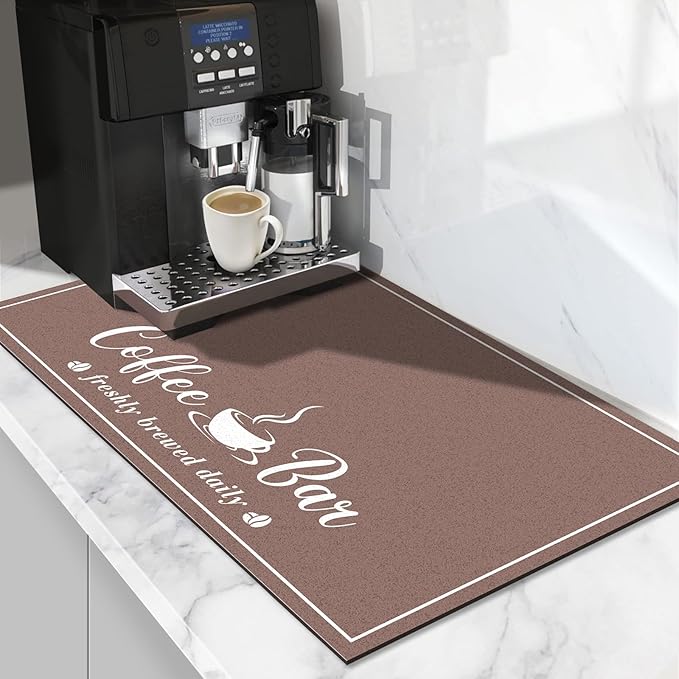 Absorbent Coffee Mat, Fashion Dish Drying Mat for Kitchen Counter Coffee Bar Accessories Espresso Machine Dish Rack 16" x 24" Brown