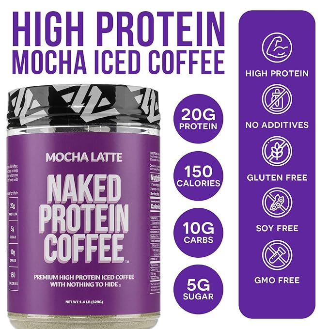 NAKED Mocha Latte Protein Coffee - Premium Colombian Iced Coffee Protein Shake Drink, Delicious Keto Friendly and Gluten Free, 17 Servings