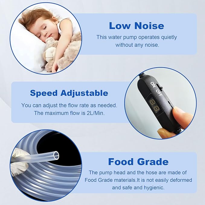 Food Grade Electric Water Transfer Pump Siphon Self-Priming Small Water Pump USB DC 5V 2L/Min Adjustable Flow for Home Brew Wine, Beer, Kombucha, Ice Maker, Bottled Water, Coffee, Cooking, Aquariums