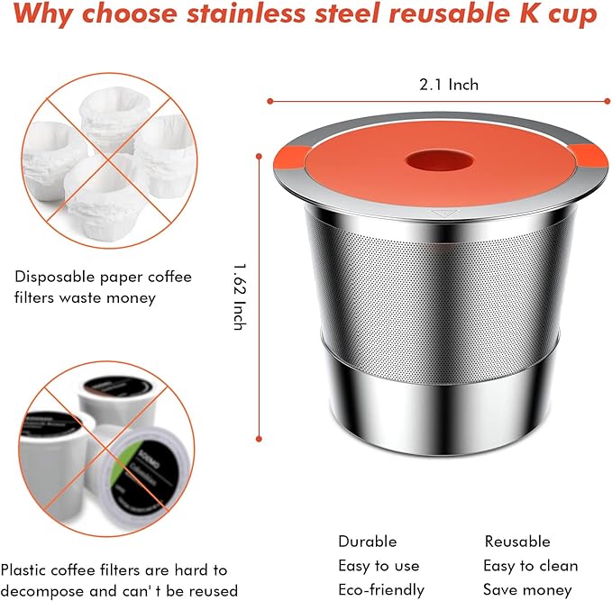 Reusable K Cups coffee pods for Keurig 1.0 and 2.0:Stainless Steel Refillable K Cups- Reusable K Cups for Keurig Coffee Machine SUS 304‌ Non-BPA(1 pack)
