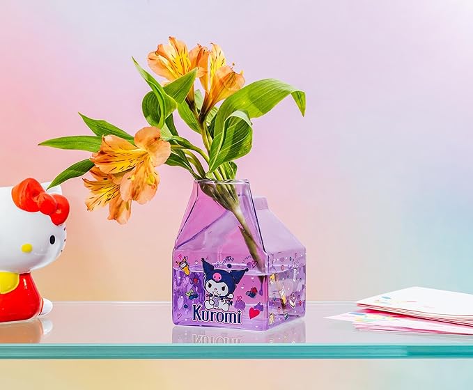 Silver Buffalo Sanrio Hello Kitty and Friends Featuring Kuromi Blueberries Purple Glass Milk Cup, 11.9 Ounces