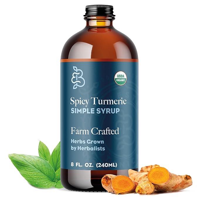Bluestem Botanicals Organic Spicy Tumeric Simple Syrup, 8 oz, Cocktail and Mocktail Mixer for Drinks, Non-Alcoholic