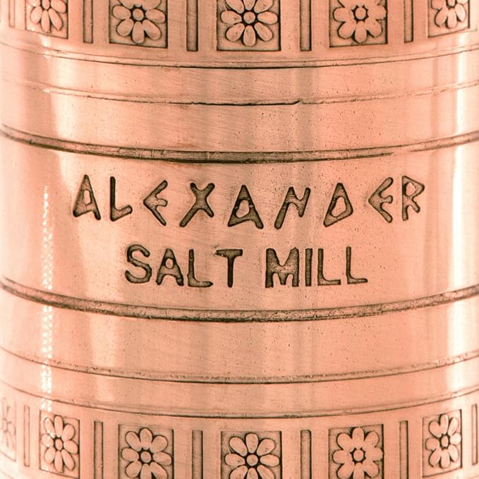 The Original Greek Salt Mill 9 Inch Tall | European Salt Mill Grinder with Crank Handle | Manual Salt Grinder | Salt Refillable - Copper