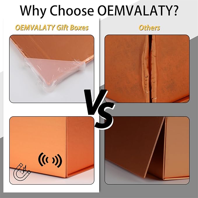 OEMVALATY Rose Gold Gift Box,14x12x5 Inches Gift Boxes with Lids for Presents with Magnetic Closure and Ribbon for Wedding,Storage,Birthday(5-Pack)
