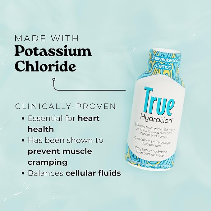 True Hydration Electrolyte Shots, 24-Pack – Supports Sleep Quality, Daily Wellness & Muscle Cramps – Magnesium, Potassium & Taurine – Zero Sugar, Zero Sodium – Unsweetened Lemon