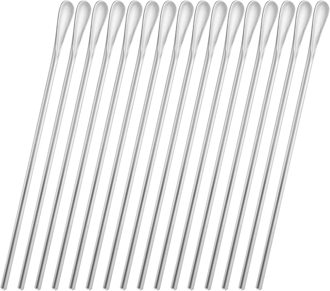 16-Pack 8.5" / 21.8cm Stainless Steel Long Handle Stirring & Mixing Spoon – Reusable Bar Tool for Coffee, Tea, Iced Drinks & Cocktails