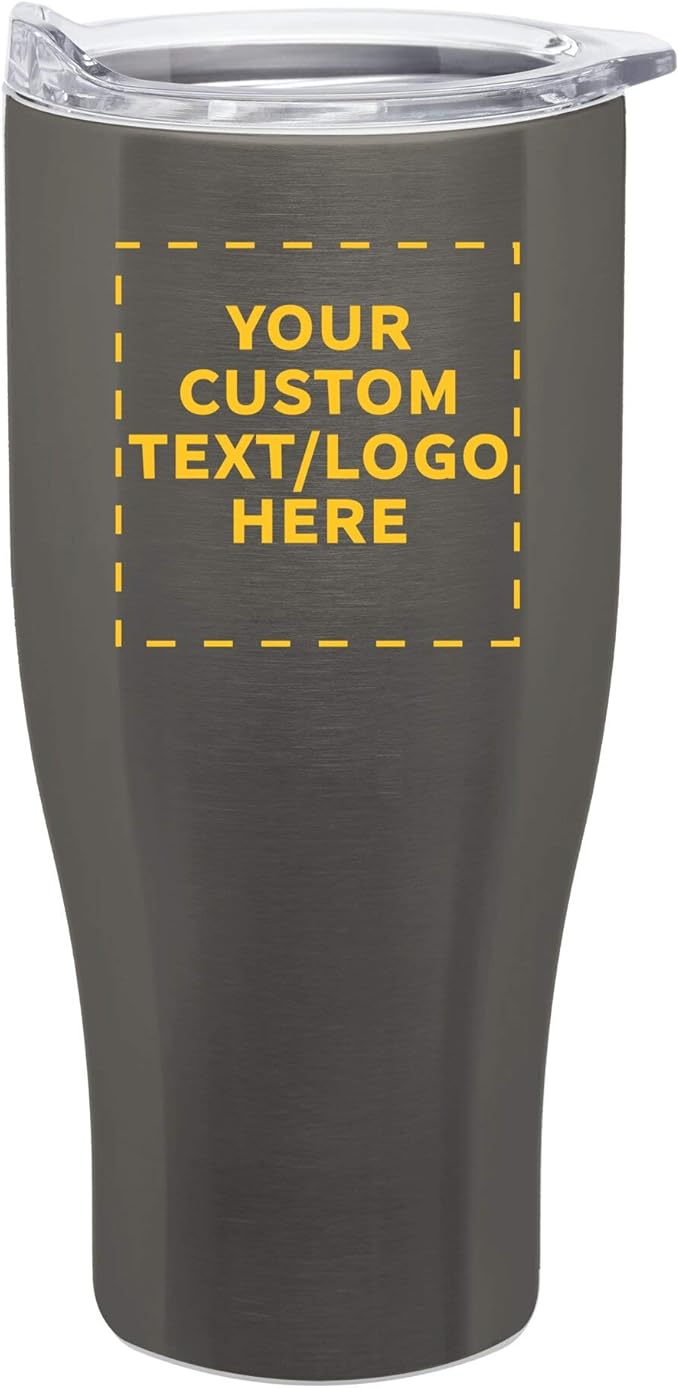 Custom Stainless Steel Grip Travel Mugs 27 oz. Set of 10, Personalized Bulk Pack - Perfect for Coffee, Soda, Other Hot & Cold Beverages - Smoke