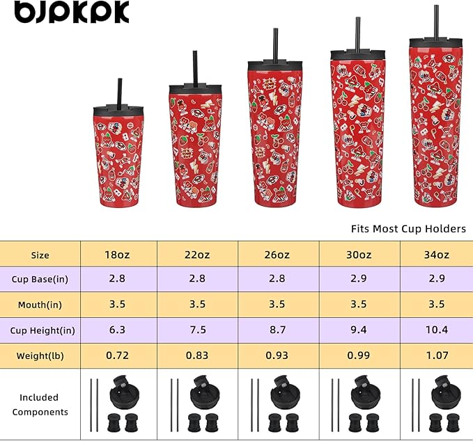 BJPKPK 34oz Skinny Tumbler With lid And Straw Stainless Steel Travel Coffee Mug Insulated Tumblers Cups,Passionate Red