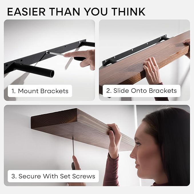 Homeforia Classic Walnut 30 inch Floating Shelf, High End Solid Real Wood Small 30inch Floating Shelves for Wall Mounted, 30in Floating Shelves, Heavy Duty Bracket, 30 X 6.5 X 1.75 inches, Set of 4