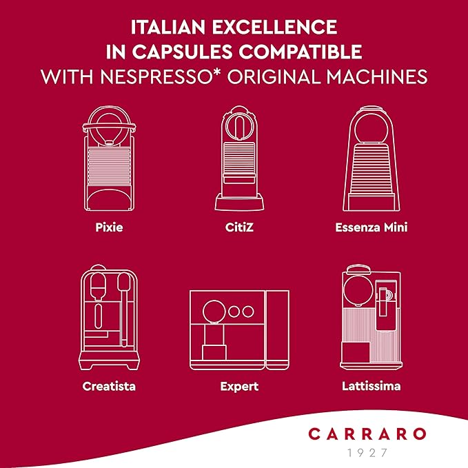 CARRARO 1927 Intenso - 100 Aluminum Espresso Pods Compatible with Nespresso Original line - Intensity 10/14, Dark Roast Espresso Capsules Made in Italy