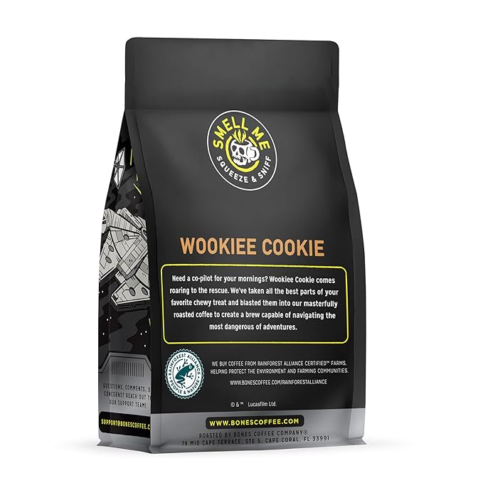 Bones Coffee Company Star Wars Wookiee Cookie Chocolate Chip Cookie Flavored Coffee, Medium Roast Low Acid Arabica Beans Compatible with Auto drip and French Press Coffee Maker, 12 Oz Ground