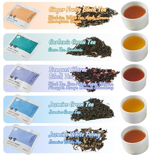 RIANTEA Organic Tea Bags 100% Natural Loose Tea Leaves 5 Flavors Mixed Naturally Premium Organic Loose Leaf Bags Suitable for Gifts Office Reception (20 Counts)