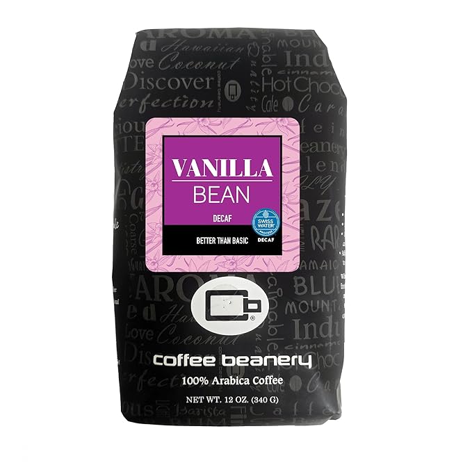 Vanilla Bean Flavored Coffee SWP Decaf, Specialty Arabica Coffee, Medium Roast, 12 ounce, Automatic Drip (Ground)