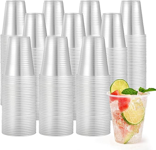 Turbo Bee 1000 Pack 12oz Plastic Cups,Disposable Clear Drinking Cups,Hot and Cold Drink Container for Water, Juice, Soda,Coffee