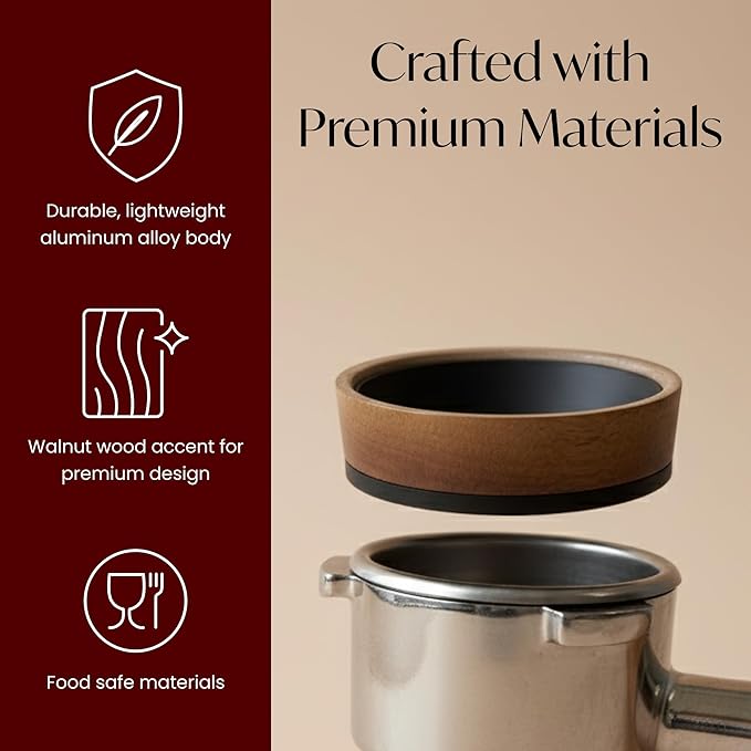 54mm Espresso Dosing Funnel – Magnetic Coffee Dosing Ring Compatible with 54mm Portafilter – Compatible with Breville and DeLonghi Portafilters – Aluminum Alloy & Real Walnut Design – Black & Walnut