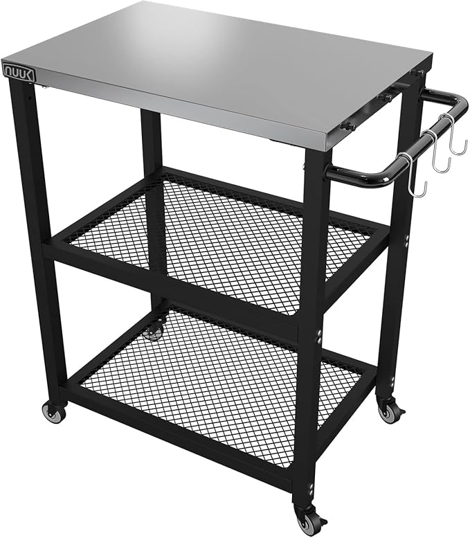 NUUK Three-Shelf Rolling Outdoor Dining Cart Table, 16" x 24" Stainless Steel Commercial Multifunctional Kitchen Food Prep Worktable on Wheels