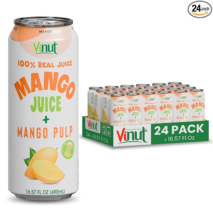 Vinut 100% Mango Juice with Pulp (16.57 fl oz, Pack of 24), No Sugar Added, All Nature Mango Juice, Not From Concentrate, Gluten Free, GMO-Free, High Calcium, Iron