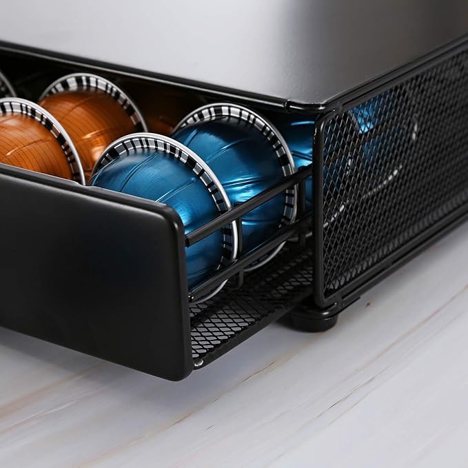 Nespresso Vertuoline Capsule Storage Drawer Vertuo Coffee Holder Metal Multiple Flavors Pods Organizer 40 Pcs Capacity