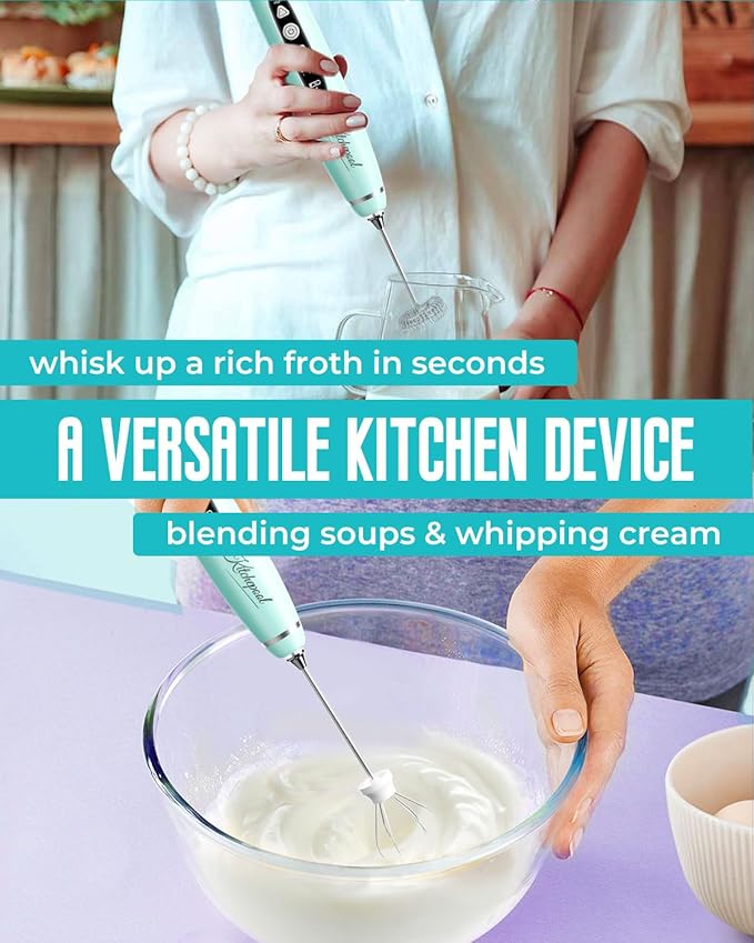 Rechargeable Milk Frother Wand with Stand for Coffee, Electric Whisk with 3 Speed Adjustable, Drink Mixer Handheld for Lattes, Cappuccino, Hot Chocolate, Egg, Light Green