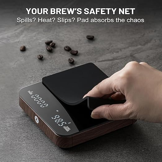 KitchenTour CaféMetric Coffee Scale with Timer 0.1g/2000g - Precision Small Scale for Espresso & Pour Over - Mini Scale with LED Display (Wood, AAA Battery)