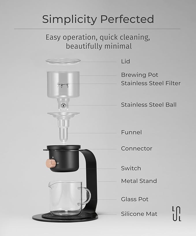 LSL LoveStyle Living Glass Tea Pot with Infusers for Loose Tea and Drip Coffee Pour Over, Semi Automatic Tea Set with Magnetic Clear Teapot, Black