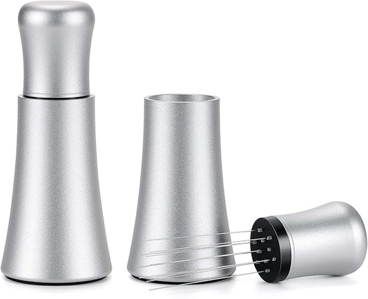 Espresso Distribution Tool - 10 Needle Espresso Coffee Stirrer I 0.35mm Professional Barista Pavant Coffee Stirring Distribution Tool,Aluminum Alloy Handle with Stand (Matte Silver)