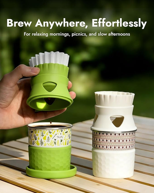 Pocket Pour-Over Coffee Maker, Portable Coffee Dripper & Cup Set with Cone Paper Filters, Travel-Friendly, Easy to Clean